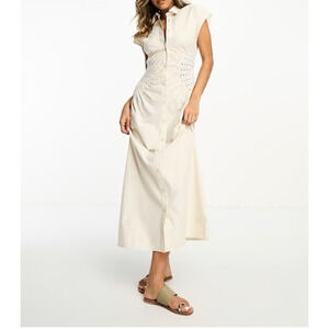 ASOS sleeveless shirt midi dress with crochet waist in natural Size 4 2809